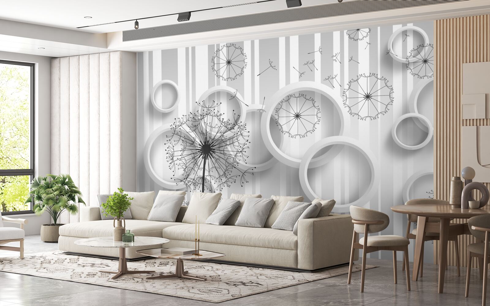 Fototapeta biele plochy a púpavy na slabnúcom pozadí