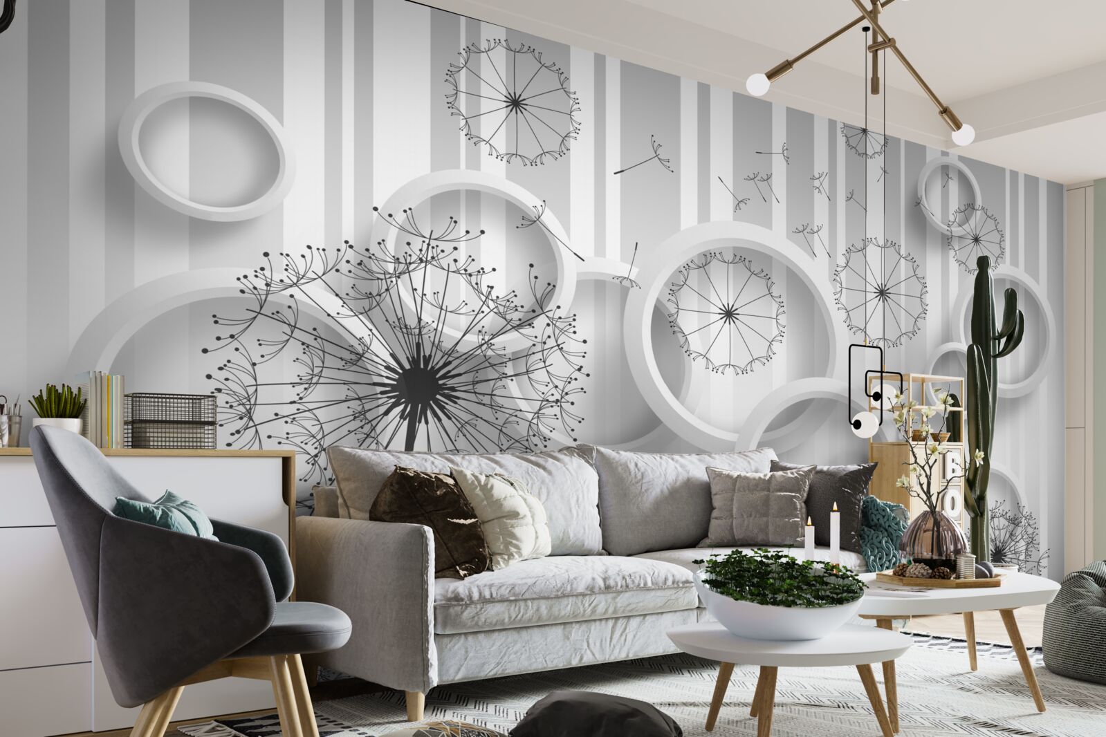 Fototapeta biele plochy a púpavy na slabnúcom pozadí