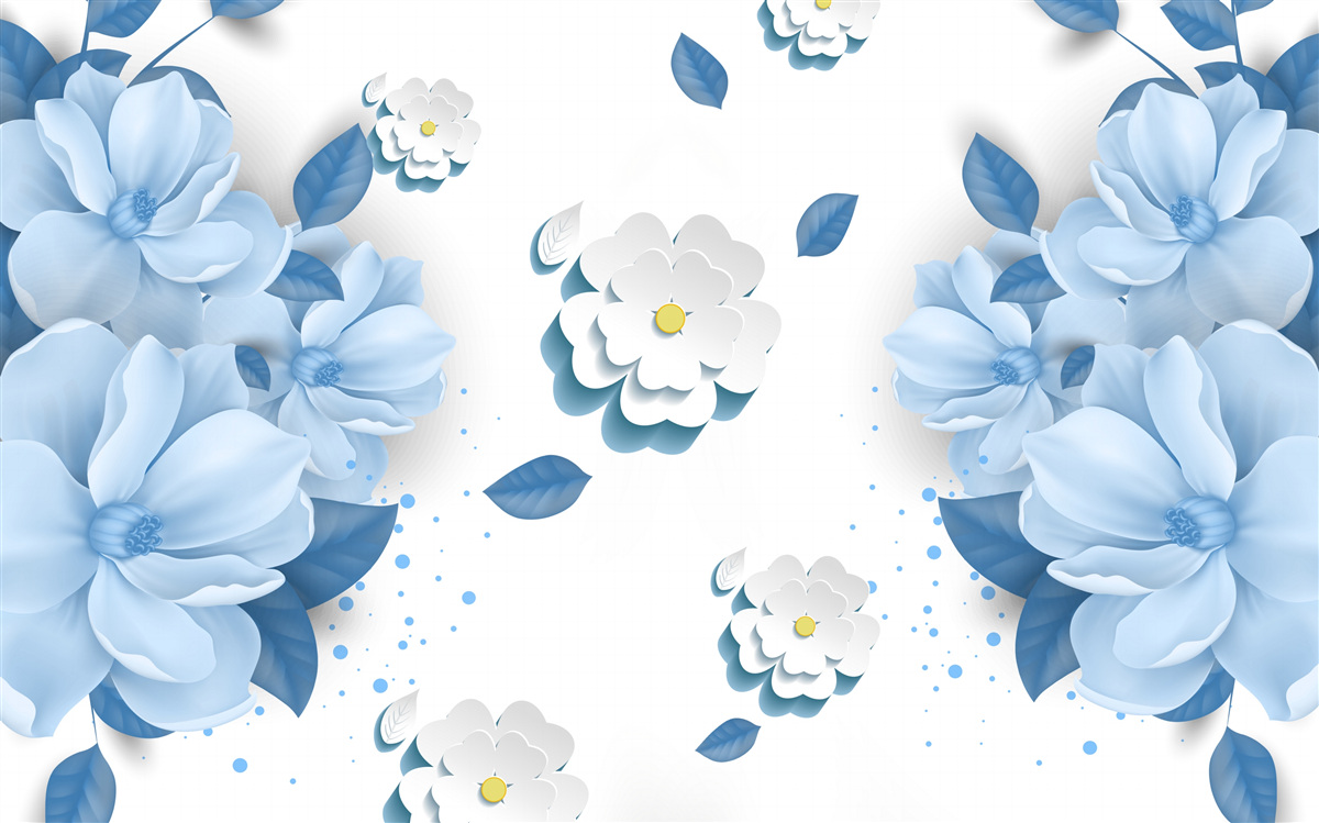 Fototapeta kvety jemného modrého odtieňa na snehobielom podklade