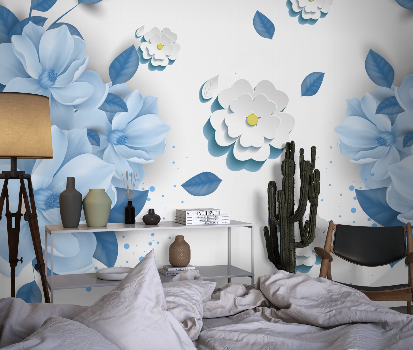 Fototapeta kvety jemného modrého odtieňa na snehobielom podklade