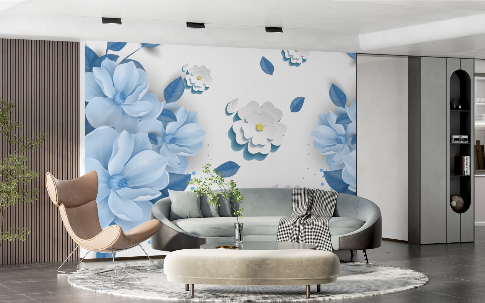 Fototapeta kvety jemného modrého odtieňa na snehobielom podklade