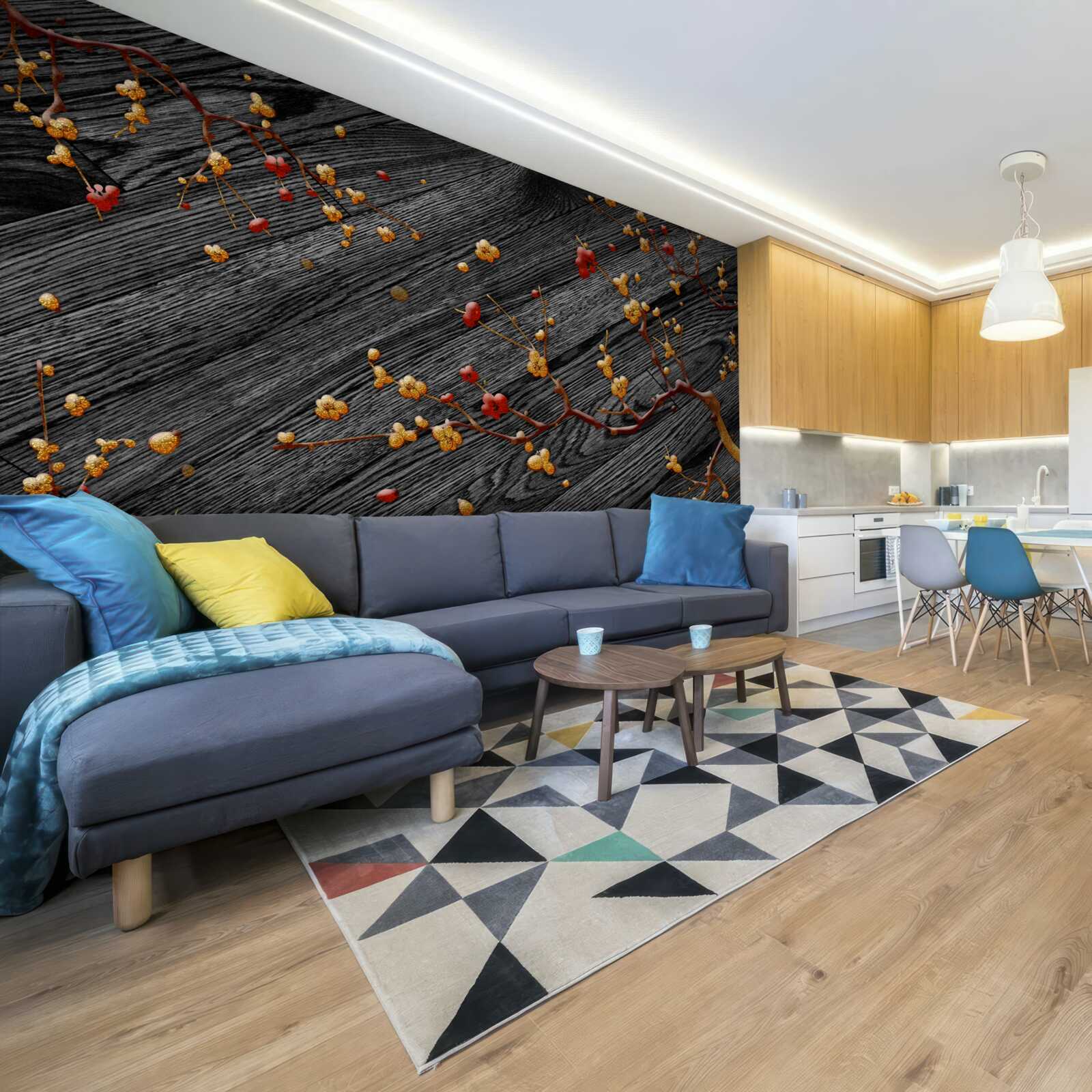 Fototapeta vetva magnólie, pozlátená po západe slnka