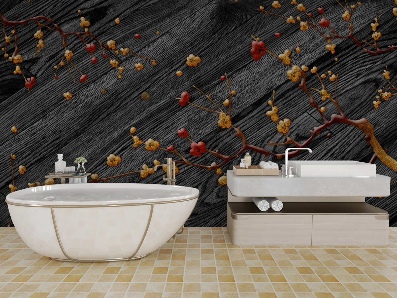 Fototapeta vetva magnólie, pozlátená po západe slnka