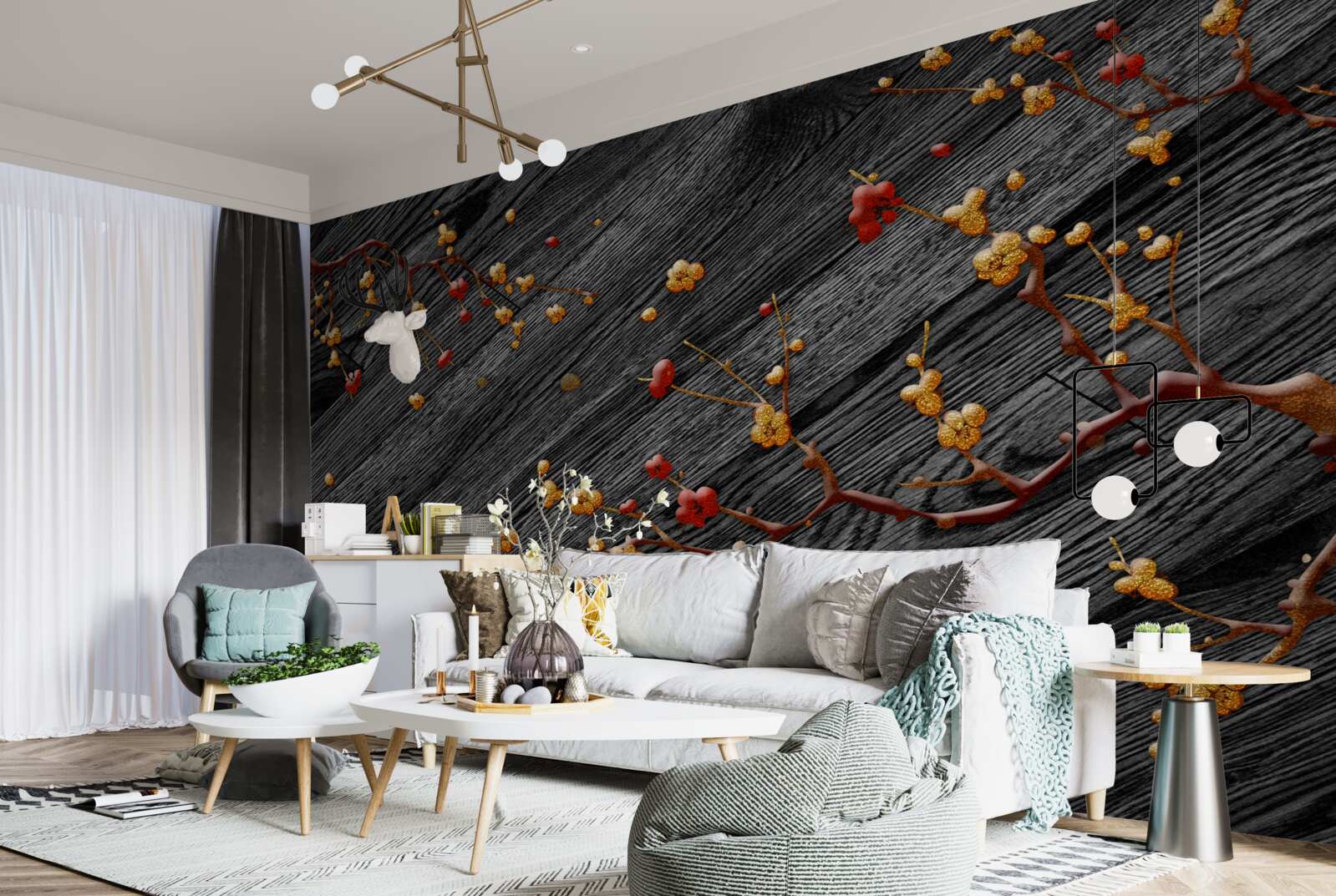 Fototapeta vetva magnólie, pozlátená po západe slnka