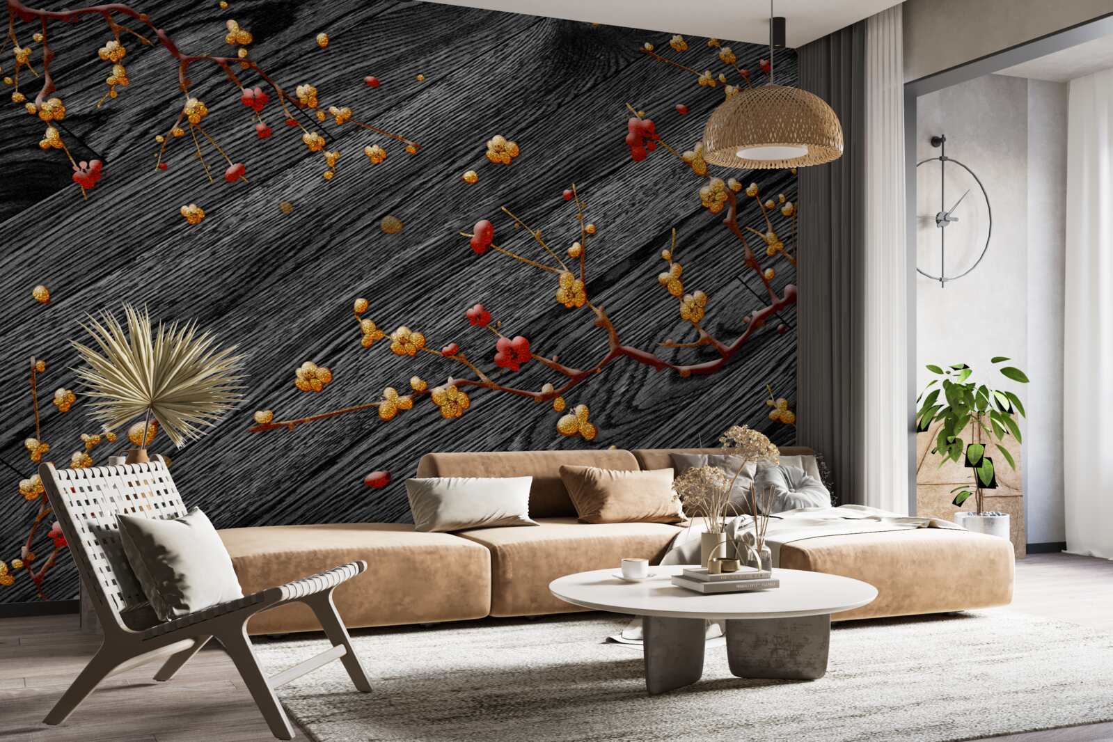 Fototapeta vetva magnólie, pozlátená po západe slnka