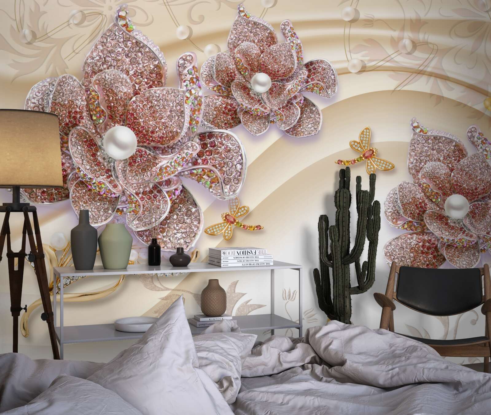 Fototapeta zloženie perlových kvetov a motýľov