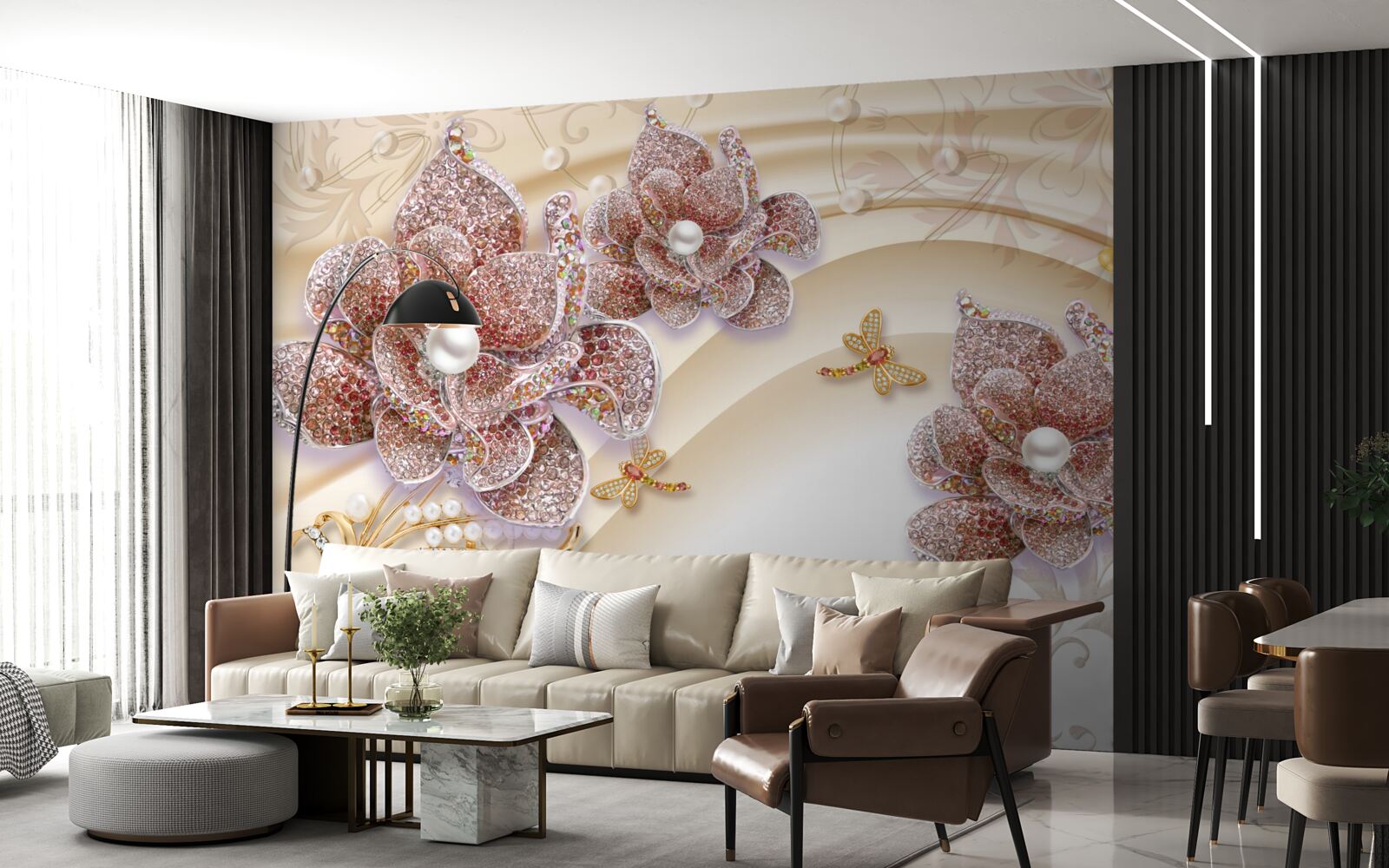 Fototapeta zloženie perlových kvetov a motýľov