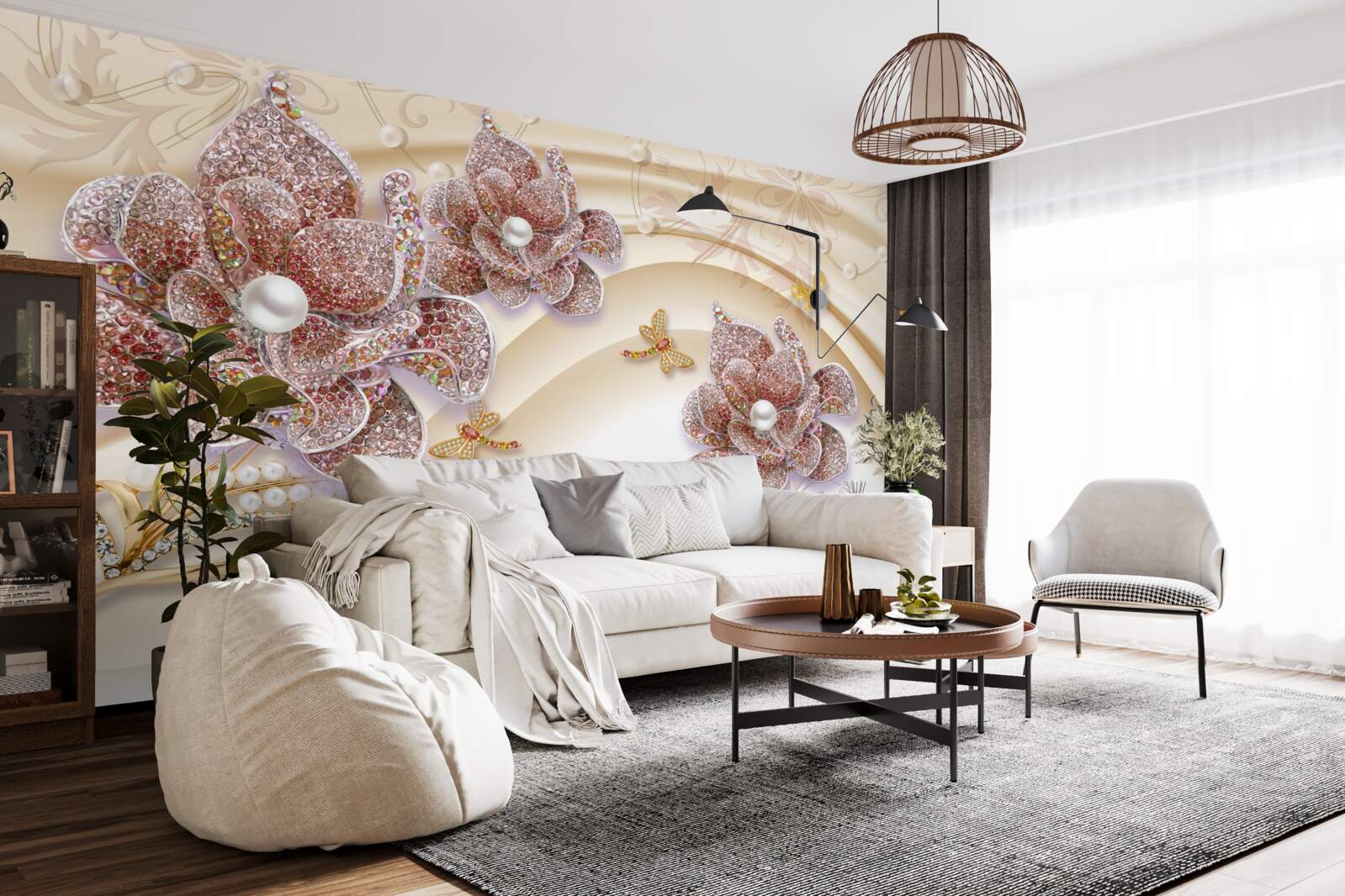 Fototapeta zloženie perlových kvetov a motýľov