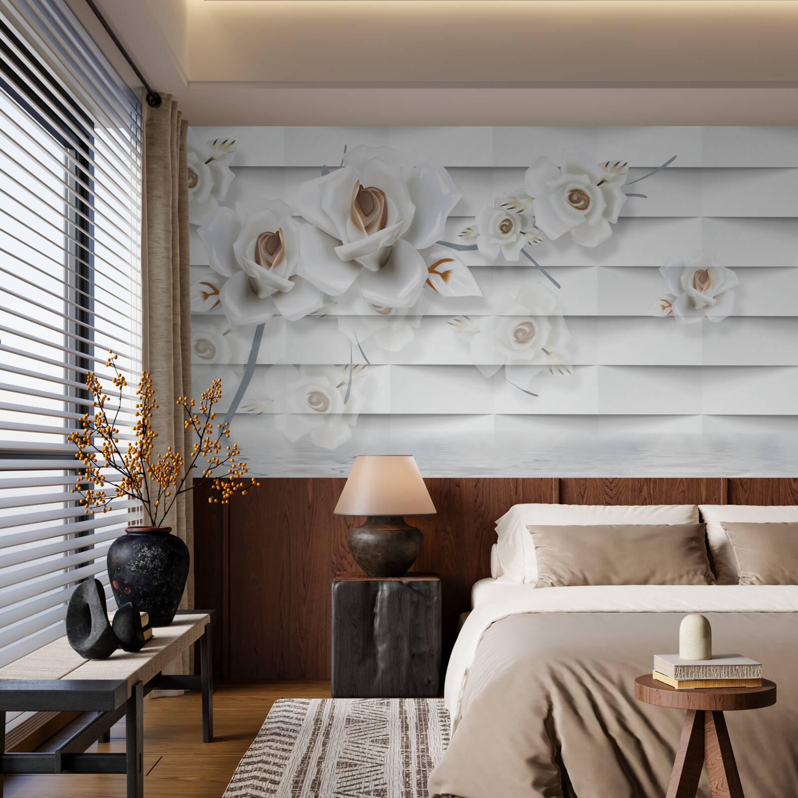 Fototapeta pokojná voda je posiata bielymi kvetmi