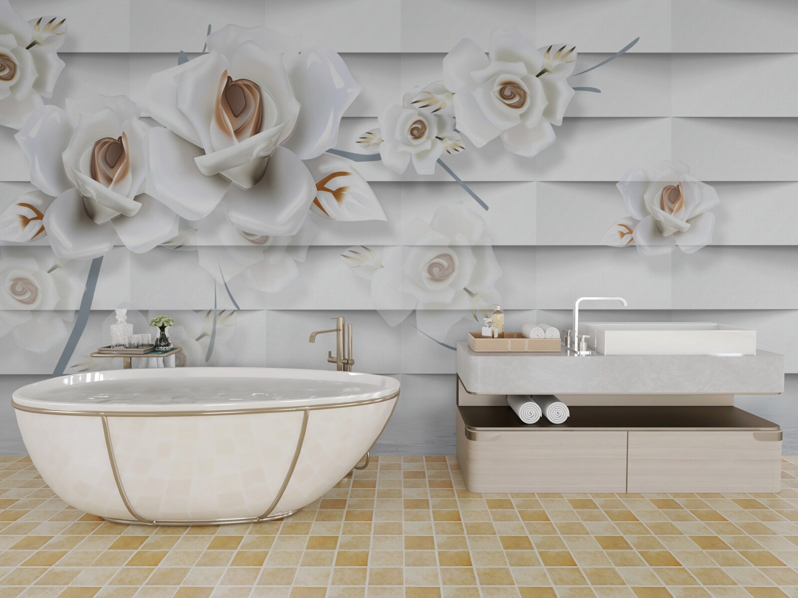 Fototapeta pokojná voda je posiata bielymi kvetmi