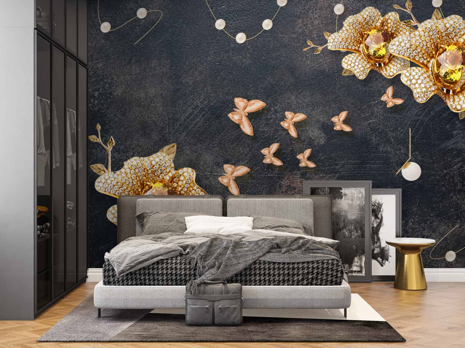 Fototapeta večer zdobia motýle zlaté kvety