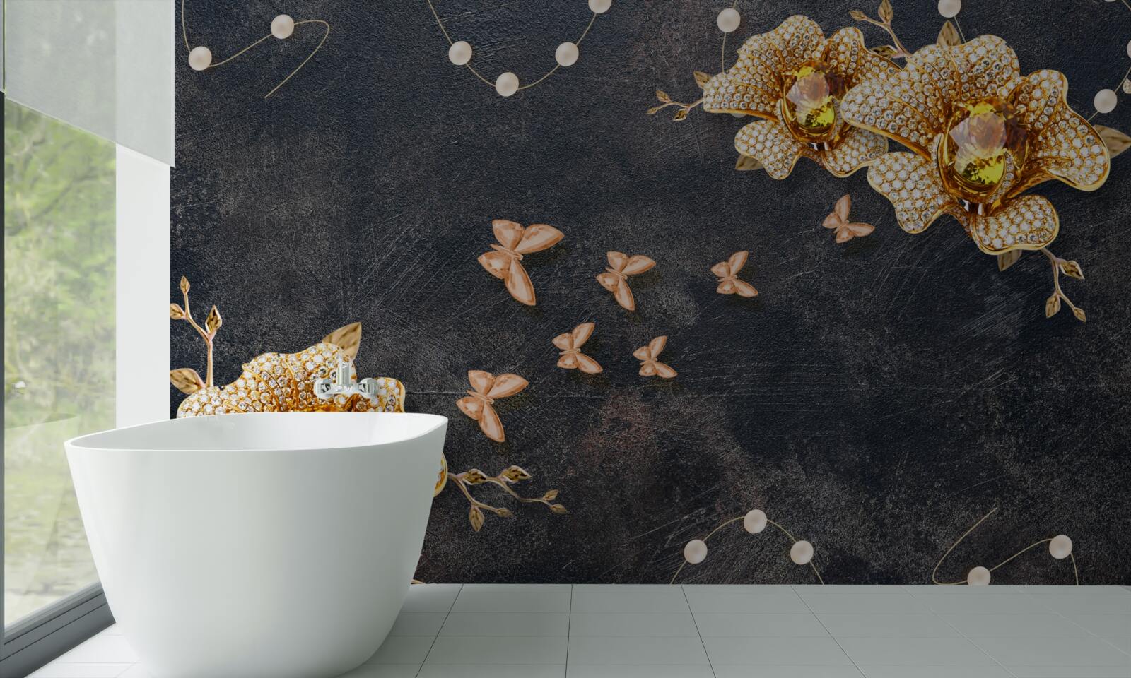 Fototapeta večer zdobia motýle zlaté kvety