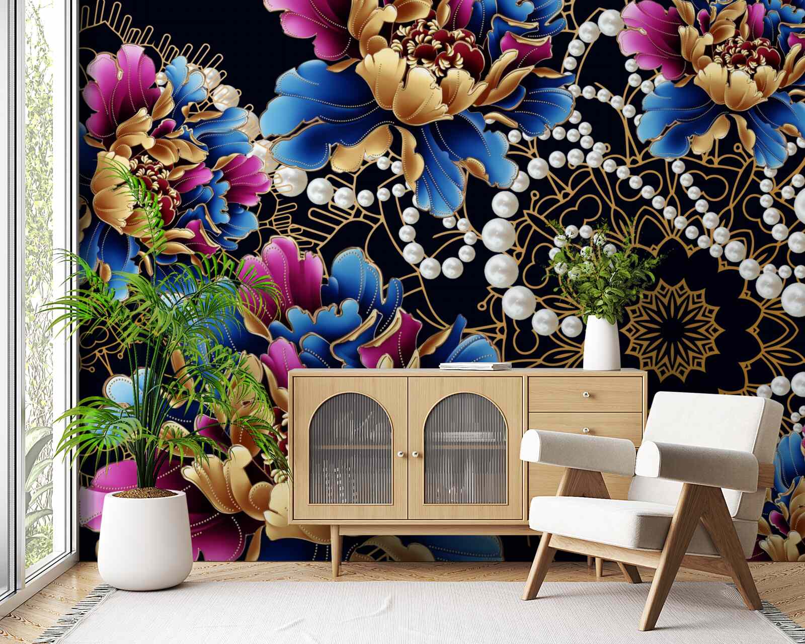 Fototapeta šperky a kvety vytvárajú abstraktný set