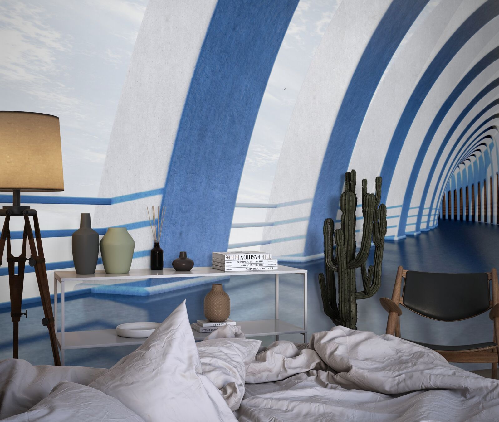 Fototapeta chodba obklopená stĺpmi pod jasnou oblohou