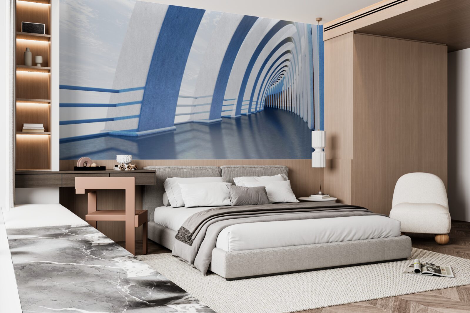 Fototapeta chodba obklopená stĺpmi pod jasnou oblohou