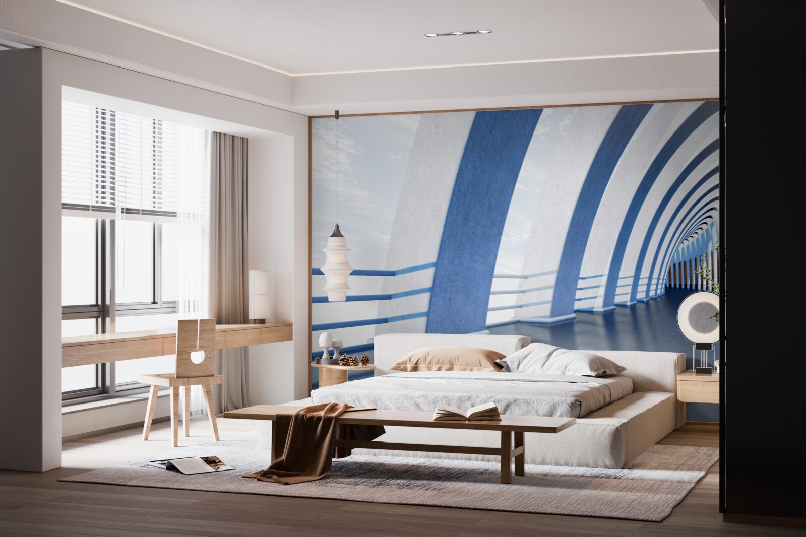 Fototapeta chodba obklopená stĺpmi pod jasnou oblohou