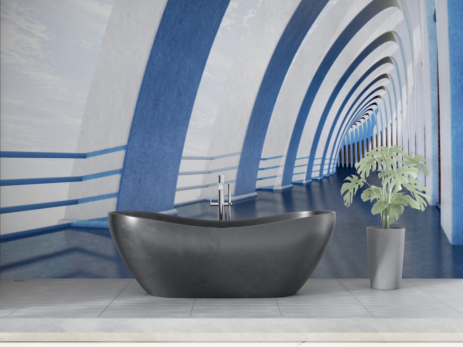 Fototapeta chodba obklopená stĺpmi pod jasnou oblohou