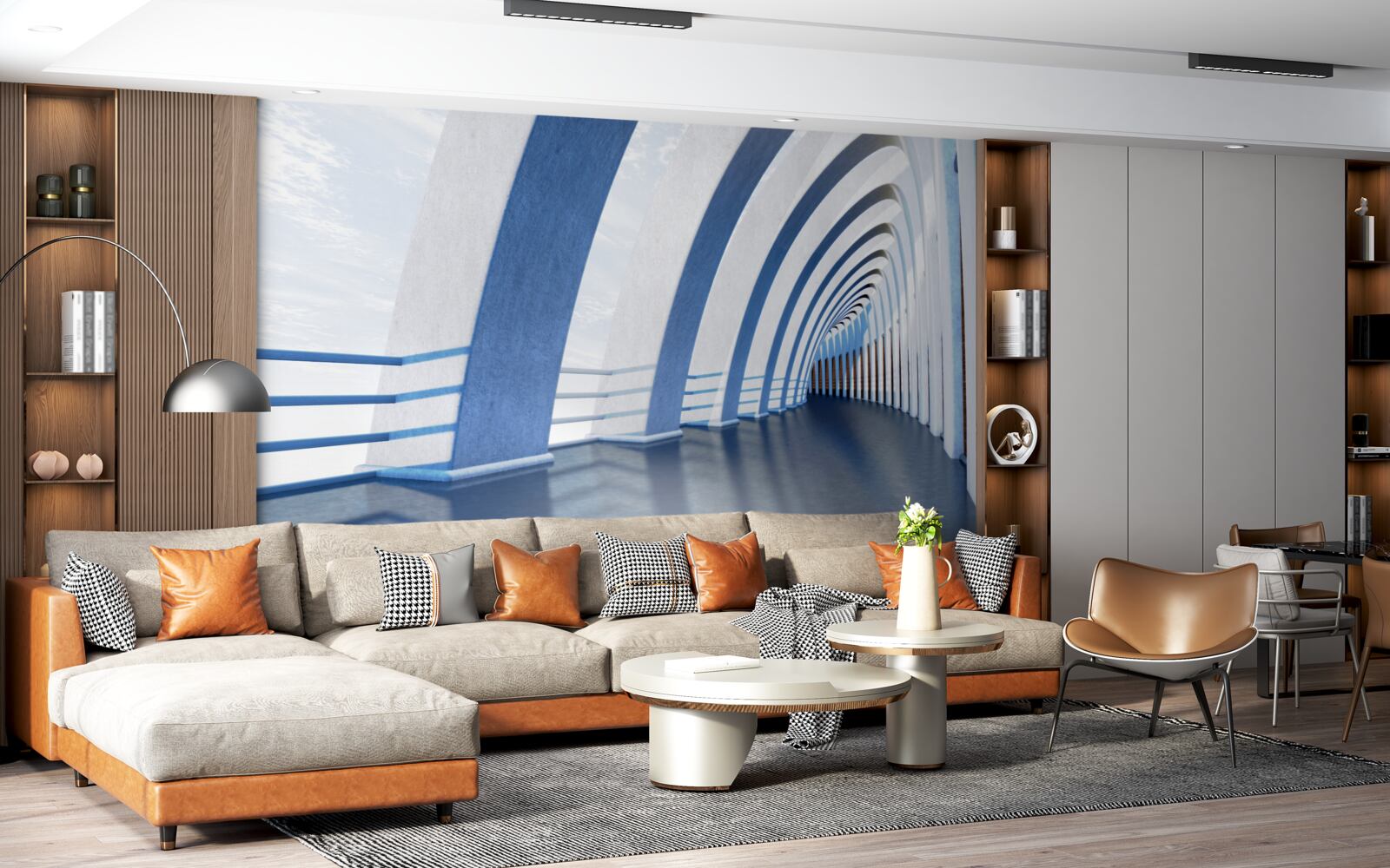 Fototapeta chodba obklopená stĺpmi pod jasnou oblohou