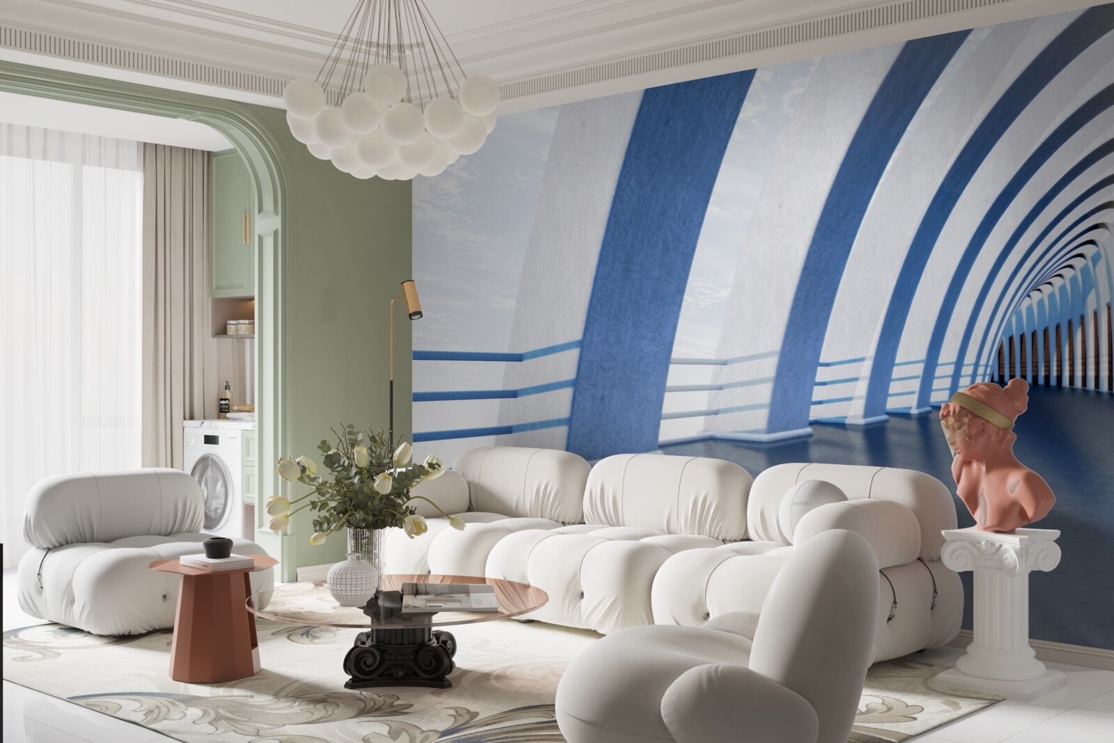 Fototapeta chodba obklopená stĺpmi pod jasnou oblohou