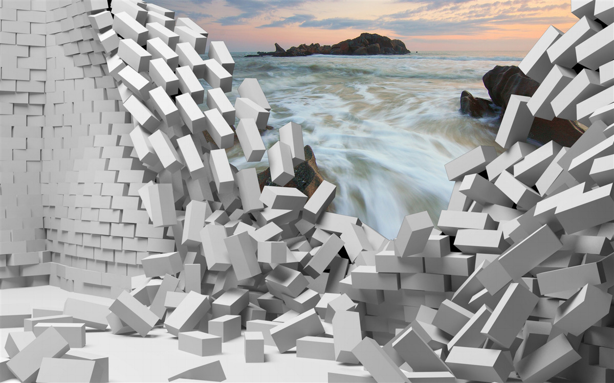 Fototapeta abstraktná stena je zničená vlnami