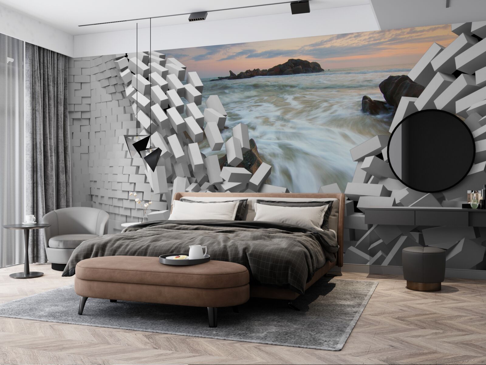 Fototapeta abstraktná stena je zničená vlnami