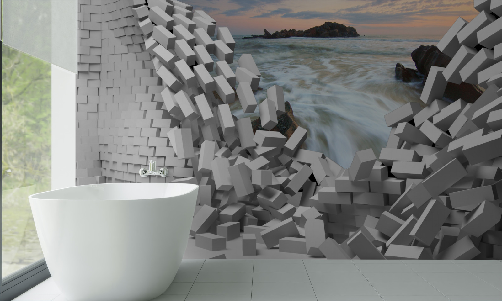 Fototapeta abstraktná stena je zničená vlnami