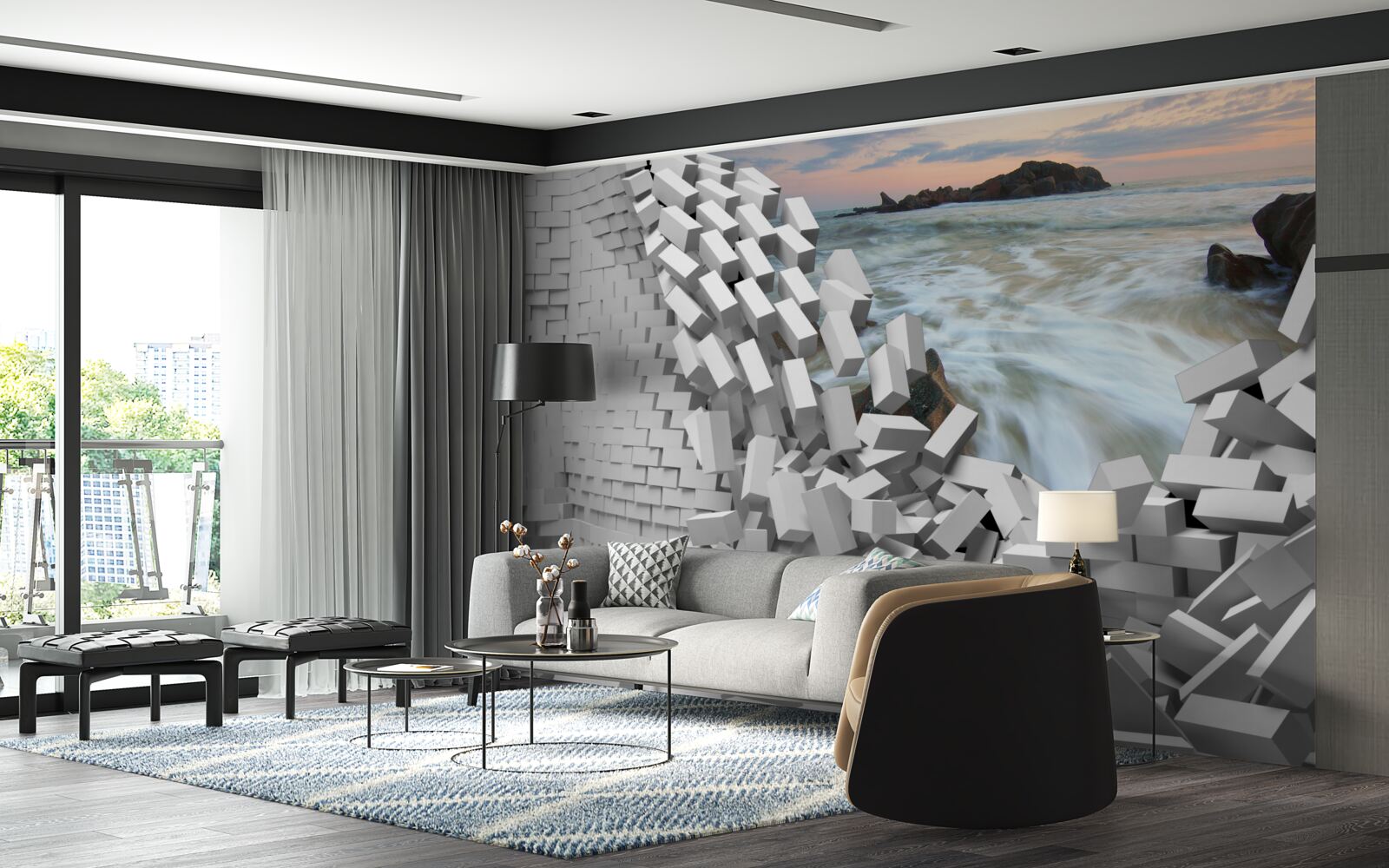 Fototapeta abstraktná stena je zničená vlnami