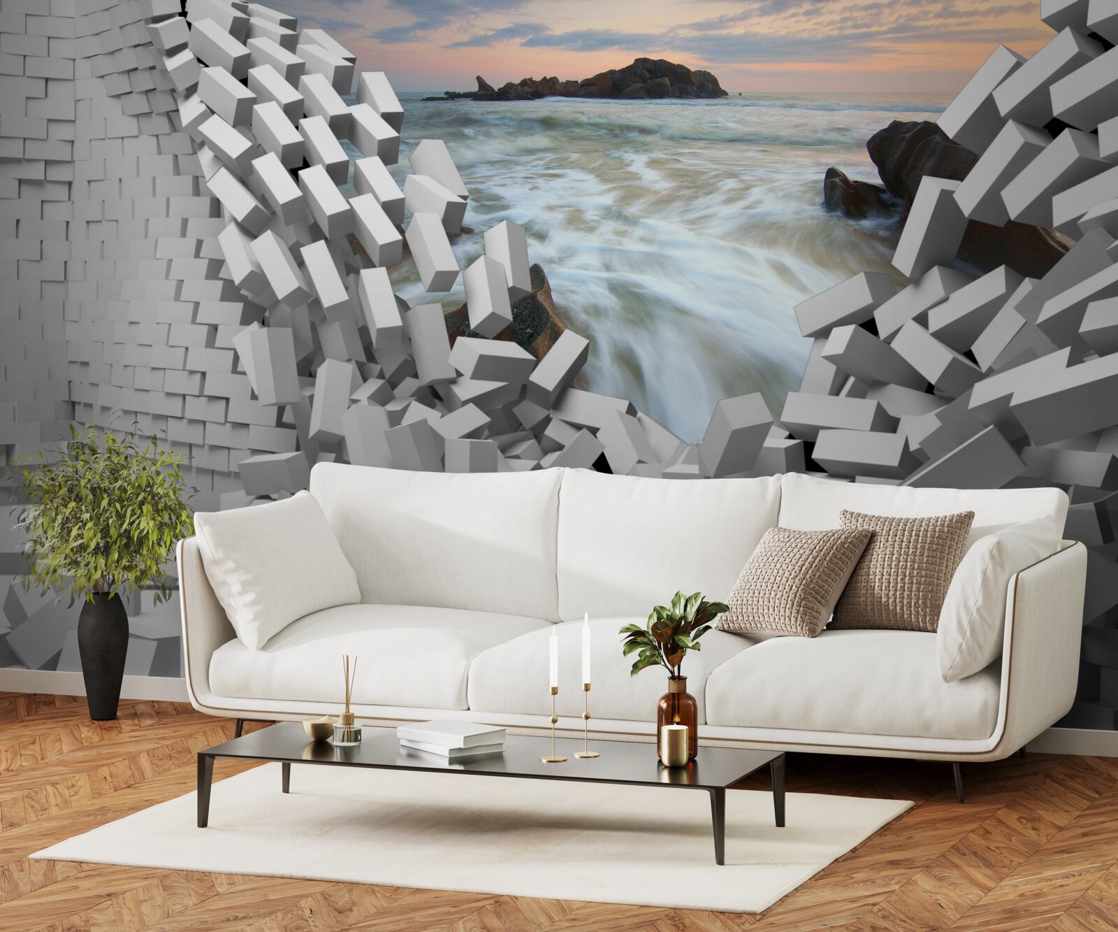 Fototapeta abstraktná stena je zničená vlnami
