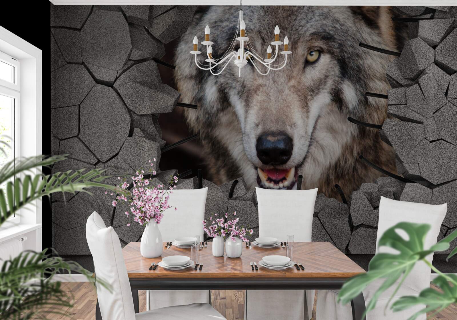 Fototapeta vlk z lesa ničí múr