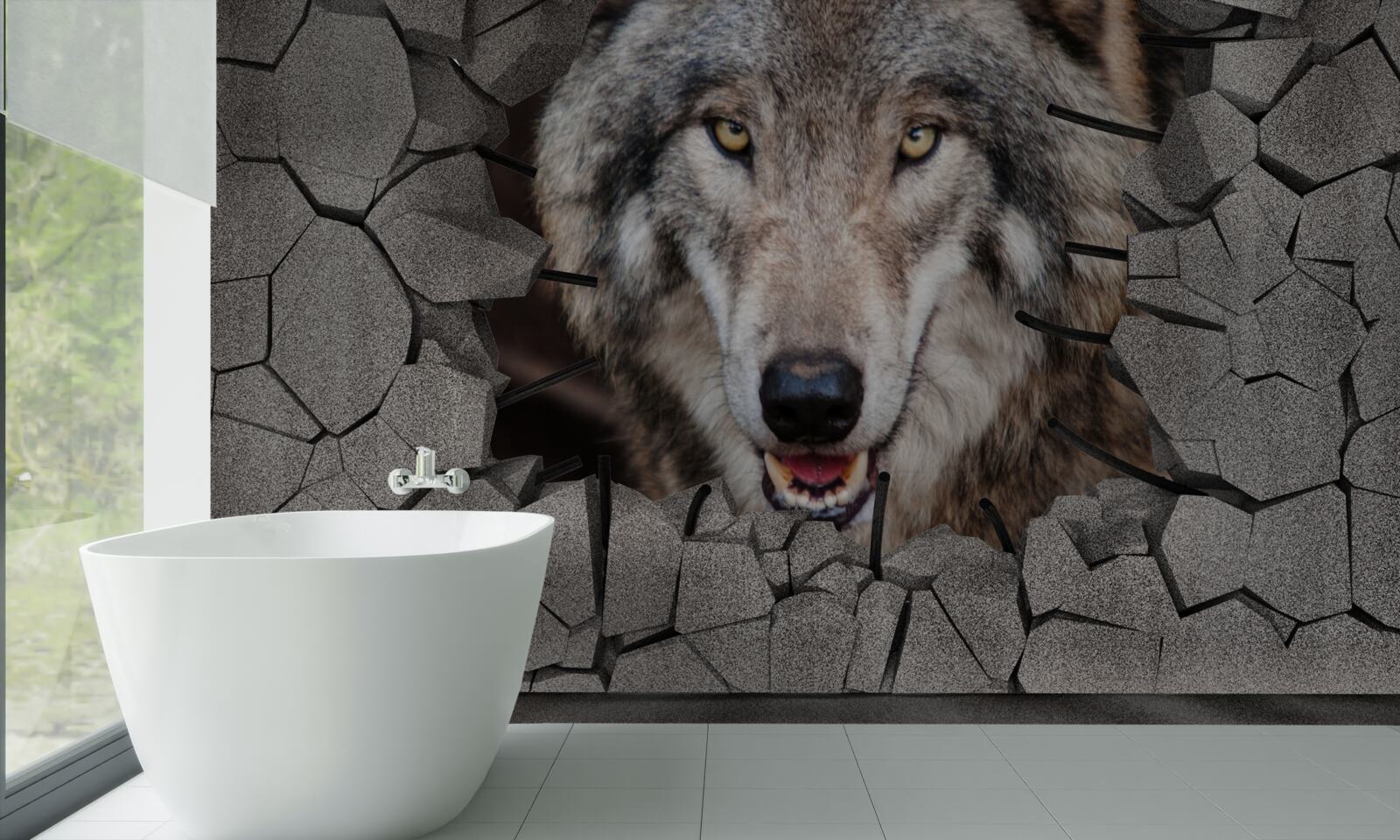 Fototapeta vlk z lesa ničí múr