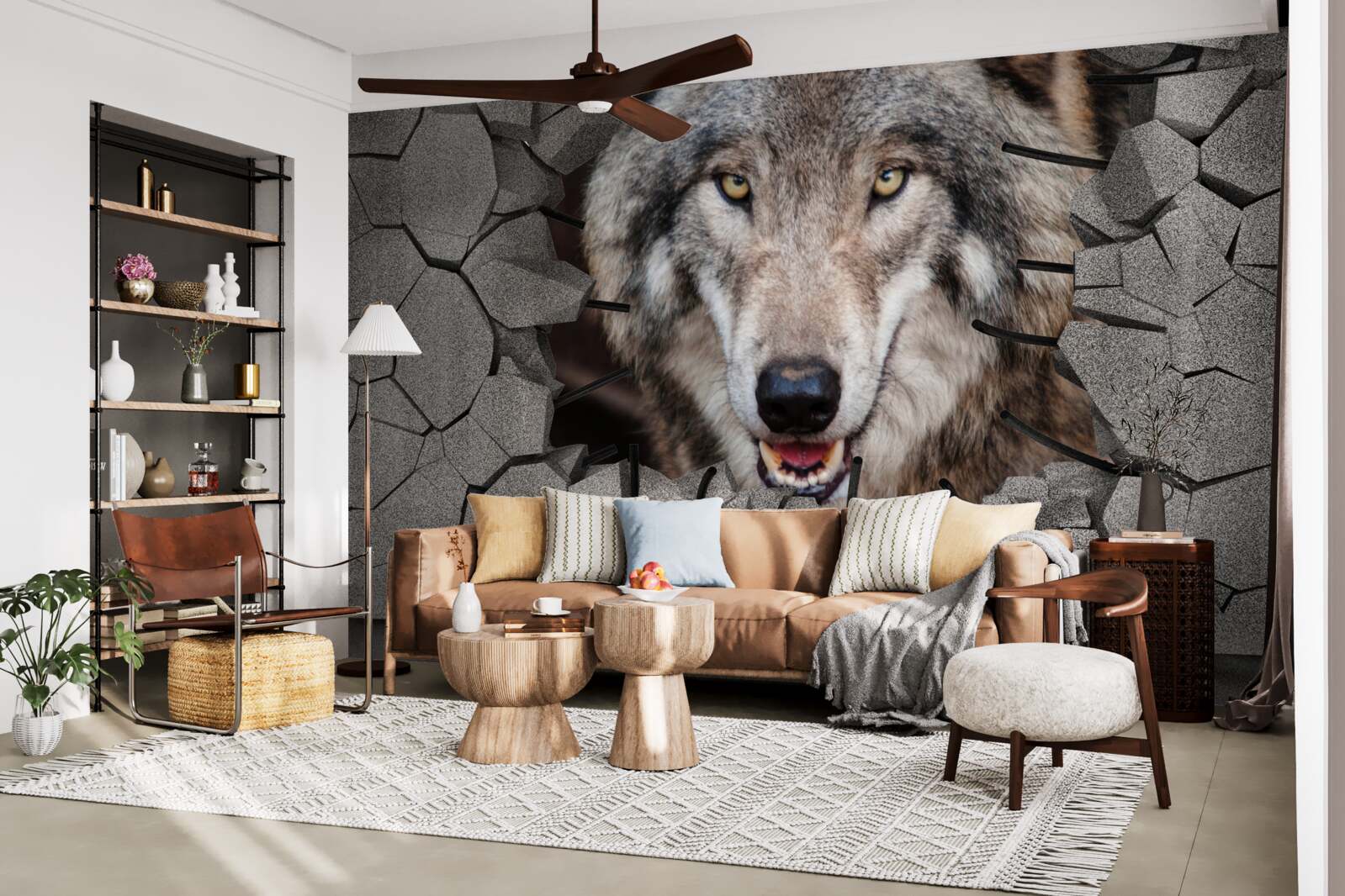 Fototapeta vlk z lesa ničí múr