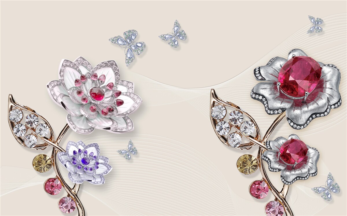 Fototapeta zlaté kvety zdobené drahými kameňmi potešia svojou krásou