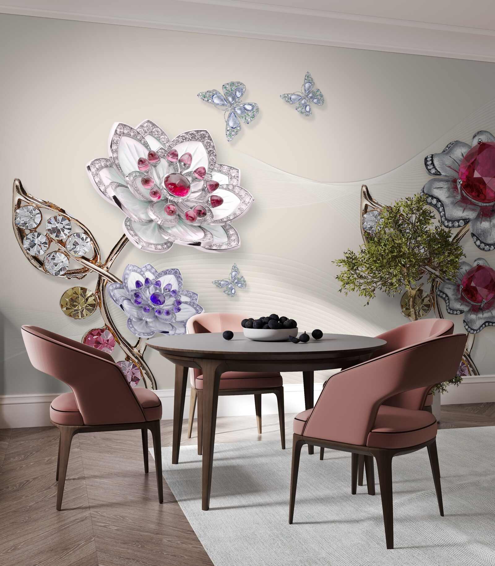 Fototapeta zlaté kvety zdobené drahými kameňmi potešia svojou krásou