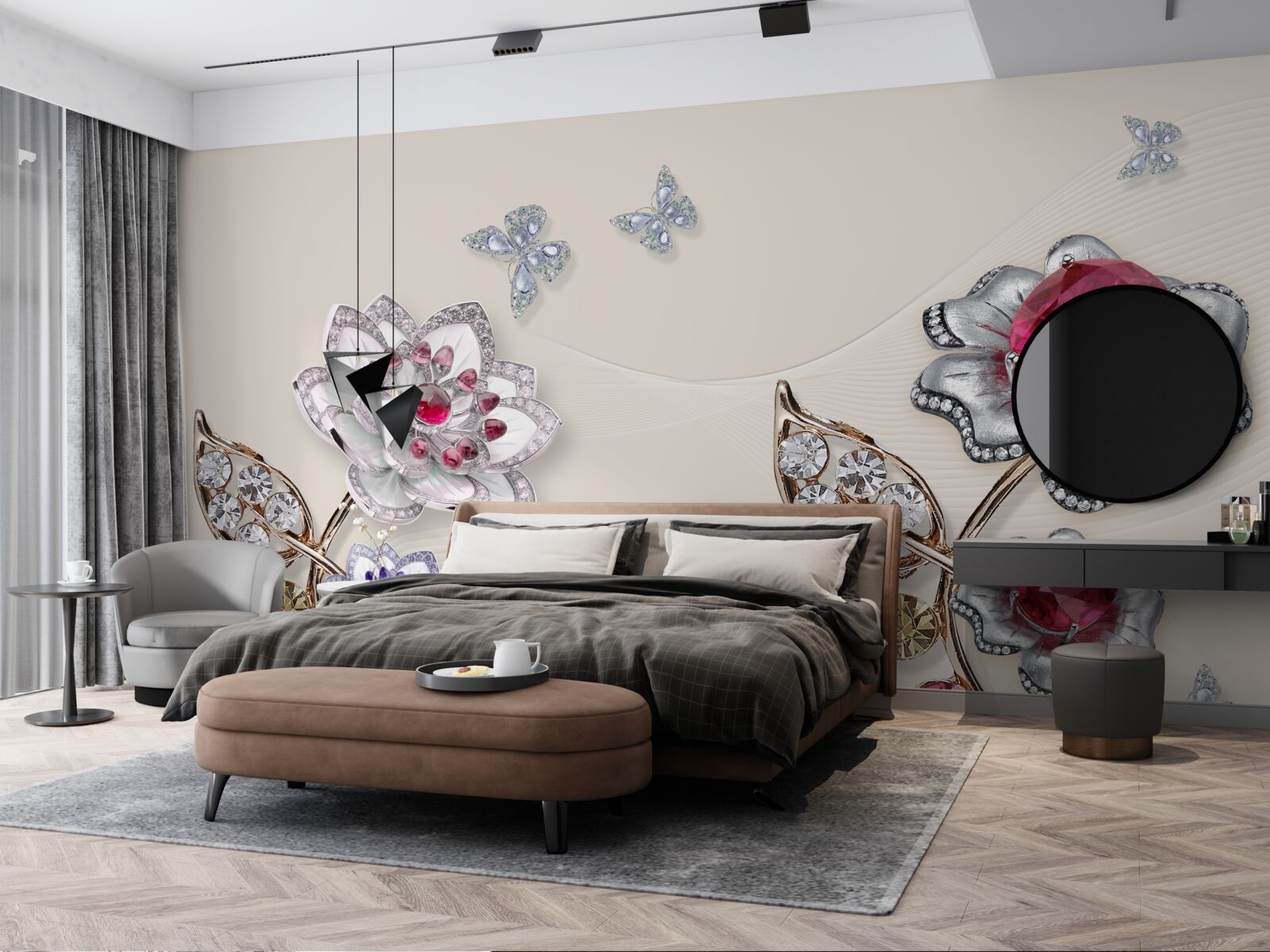 Fototapeta zlaté kvety zdobené drahými kameňmi potešia svojou krásou