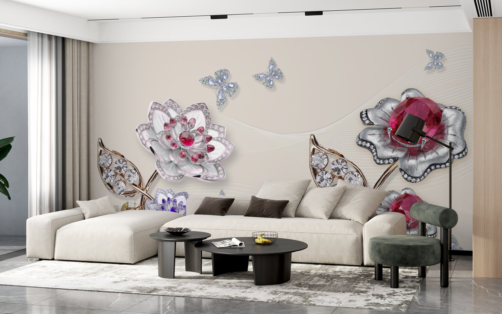 Fototapeta zlaté kvety zdobené drahými kameňmi potešia svojou krásou