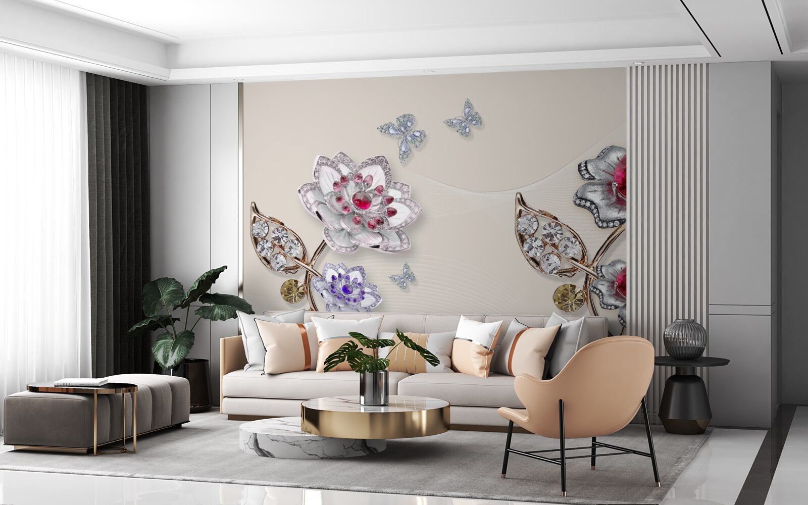 Fototapeta zlaté kvety zdobené drahými kameňmi potešia svojou krásou