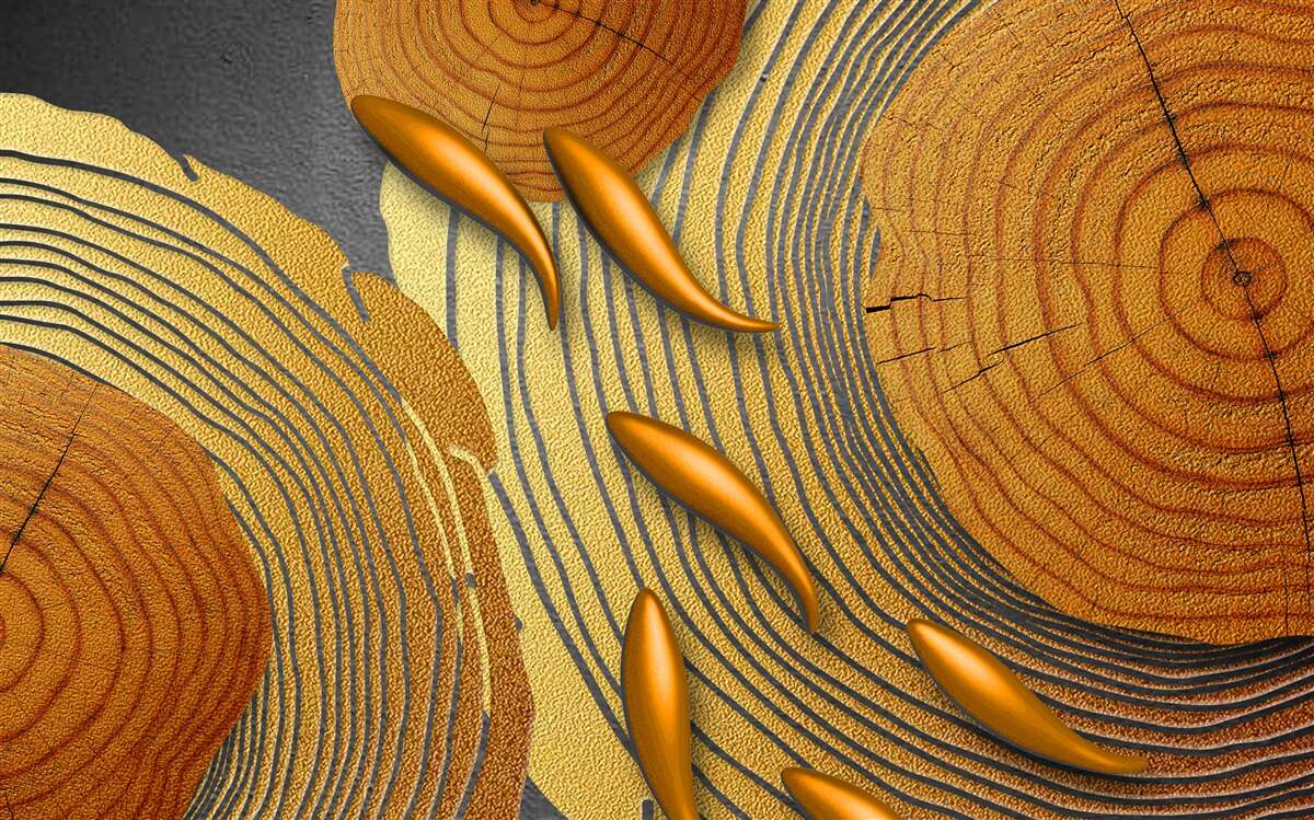 Fototapeta sochy na stromoch sú zdobené zlatými rybkami