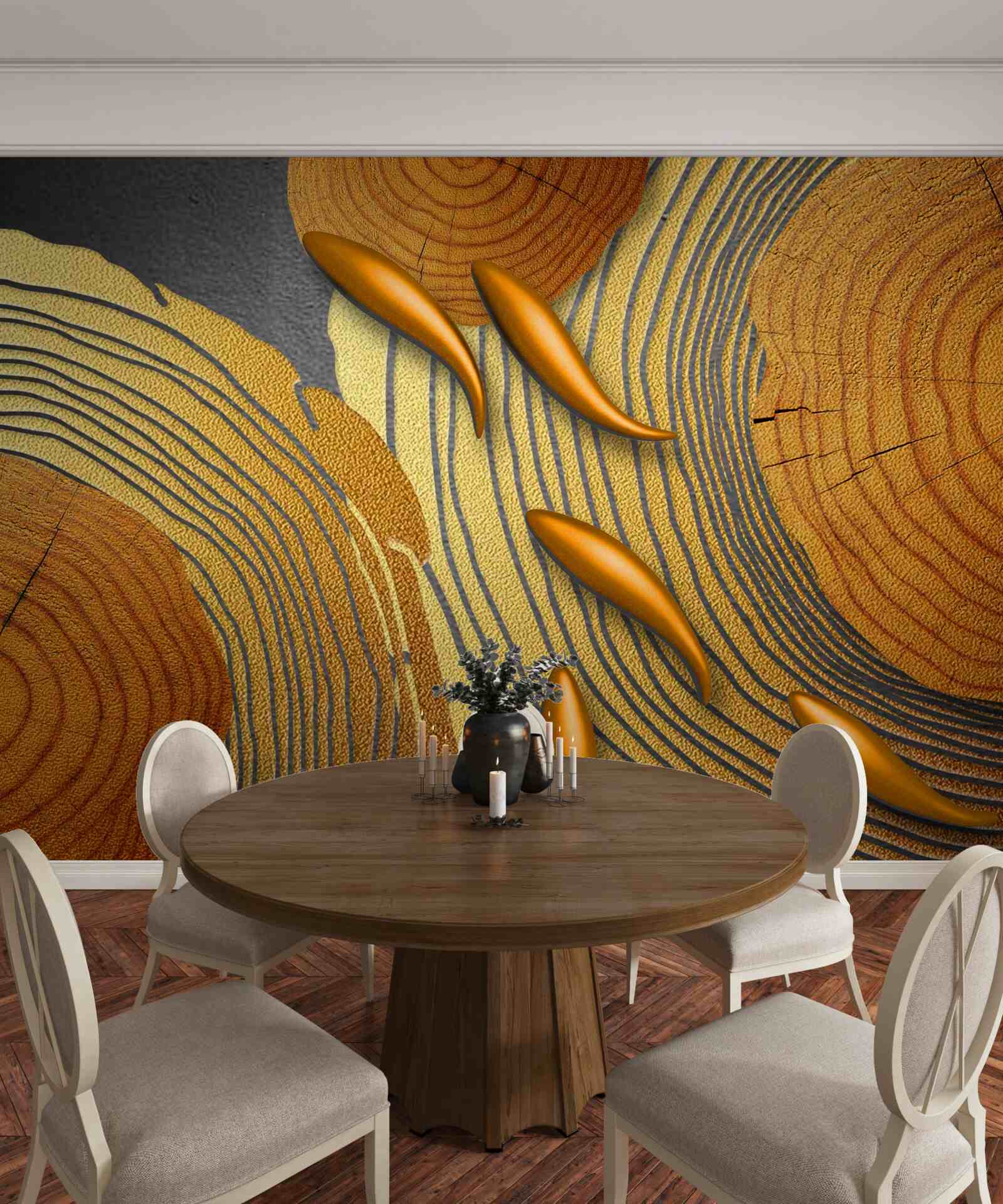 Fototapeta sochy na stromoch sú zdobené zlatými rybkami