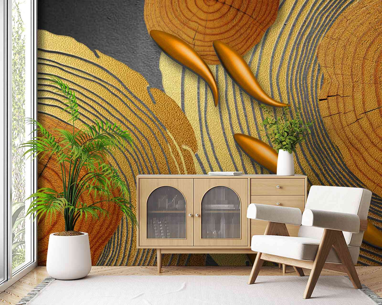 Fototapeta sochy na stromoch sú zdobené zlatými rybkami