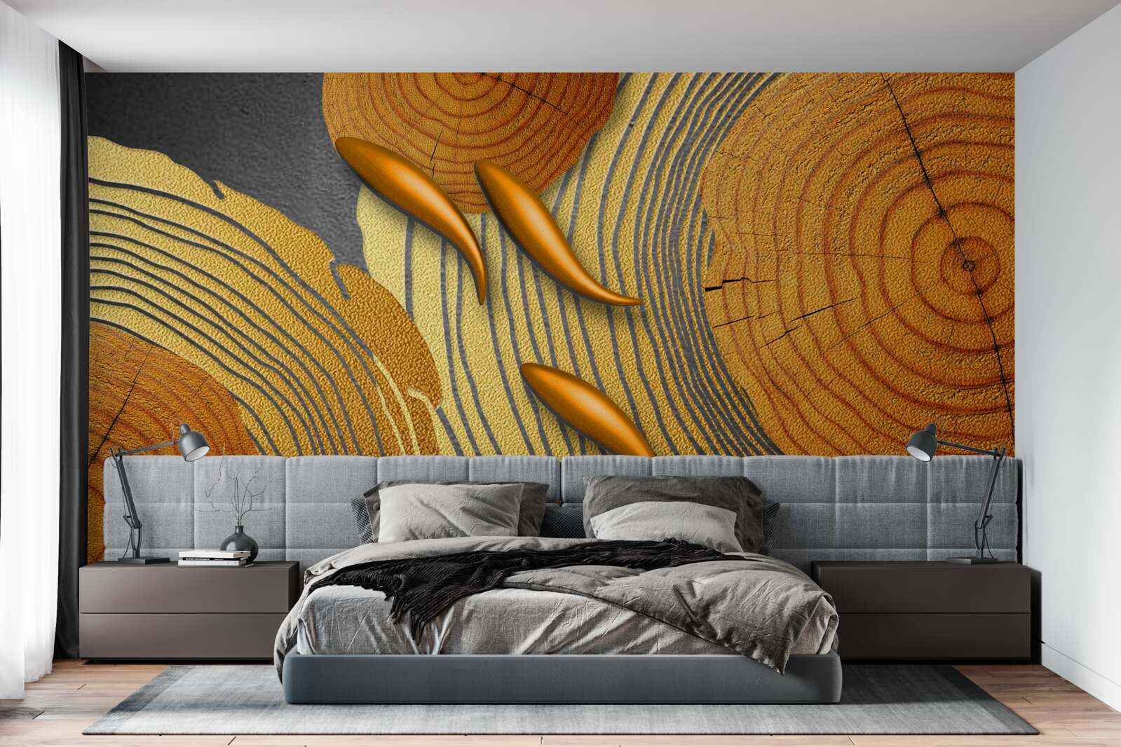 Fototapeta sochy na stromoch sú zdobené zlatými rybkami