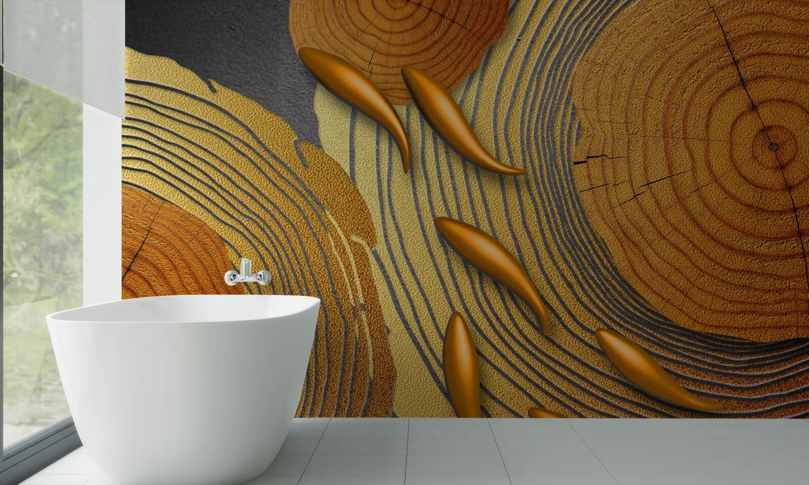 Fototapeta sochy na stromoch sú zdobené zlatými rybkami