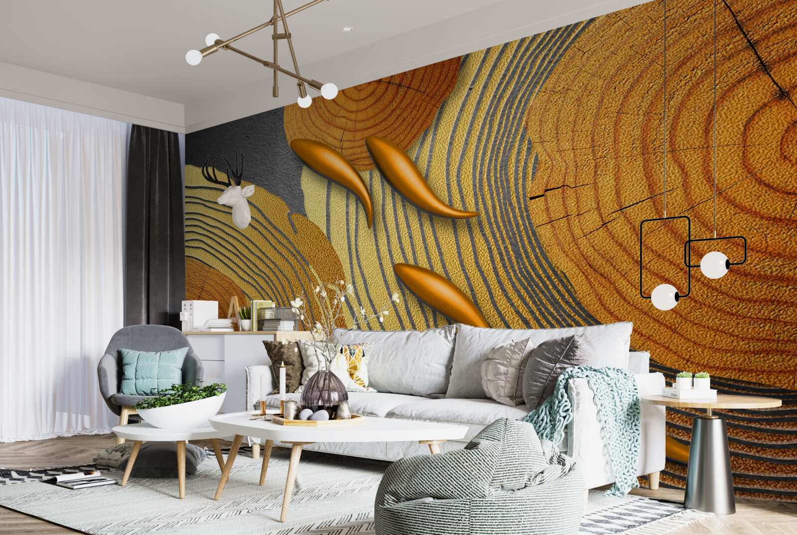 Fototapeta sochy na stromoch sú zdobené zlatými rybkami