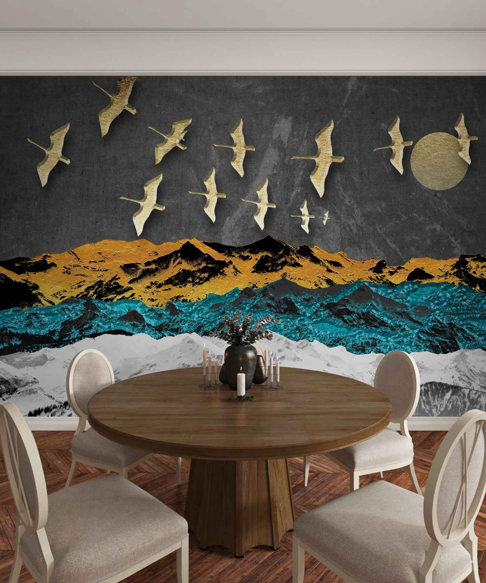 Fototapeta skupina žeriavov sa vznáša nad rozbúrenými vlnami