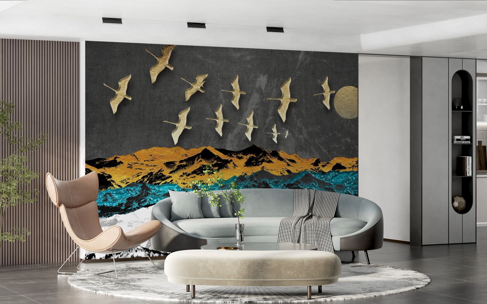 Fototapeta skupina žeriavov sa vznáša nad rozbúrenými vlnami