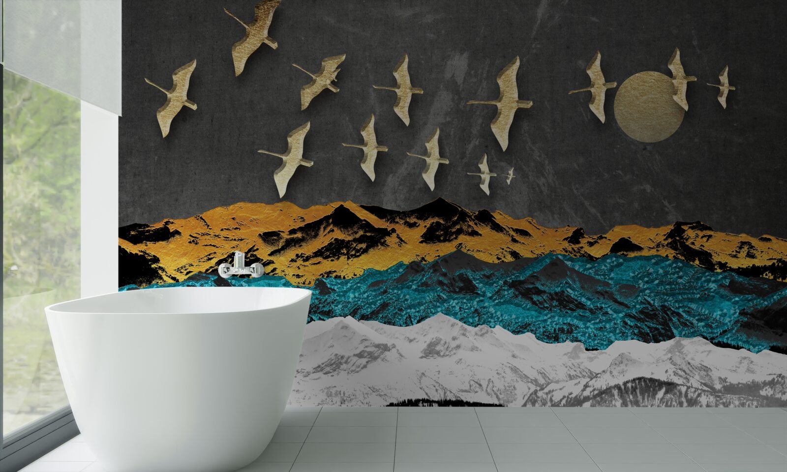 Fototapeta skupina žeriavov sa vznáša nad rozbúrenými vlnami