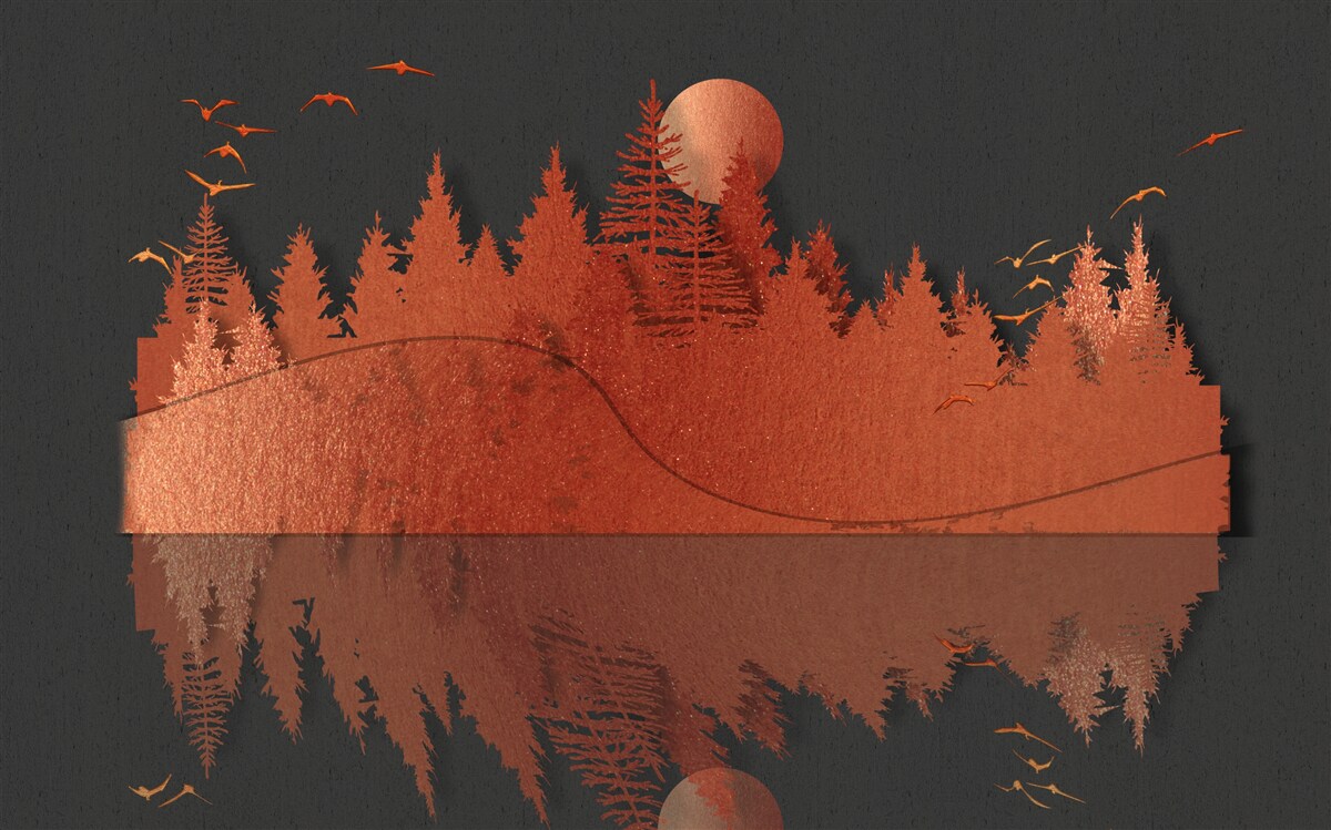 Fototapeta Vodné zrkadlo zobrazuje červený les