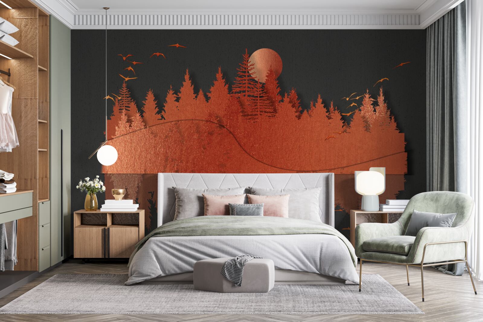 Fototapeta Vodné zrkadlo zobrazuje červený les