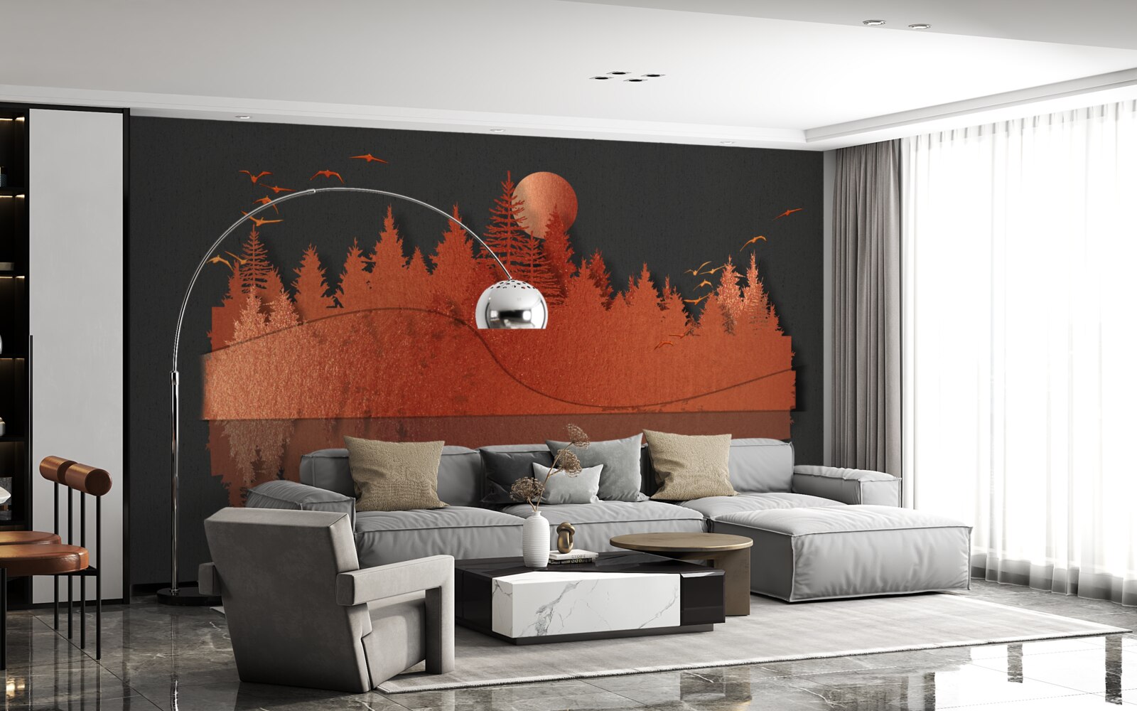 Fototapeta Vodné zrkadlo zobrazuje červený les