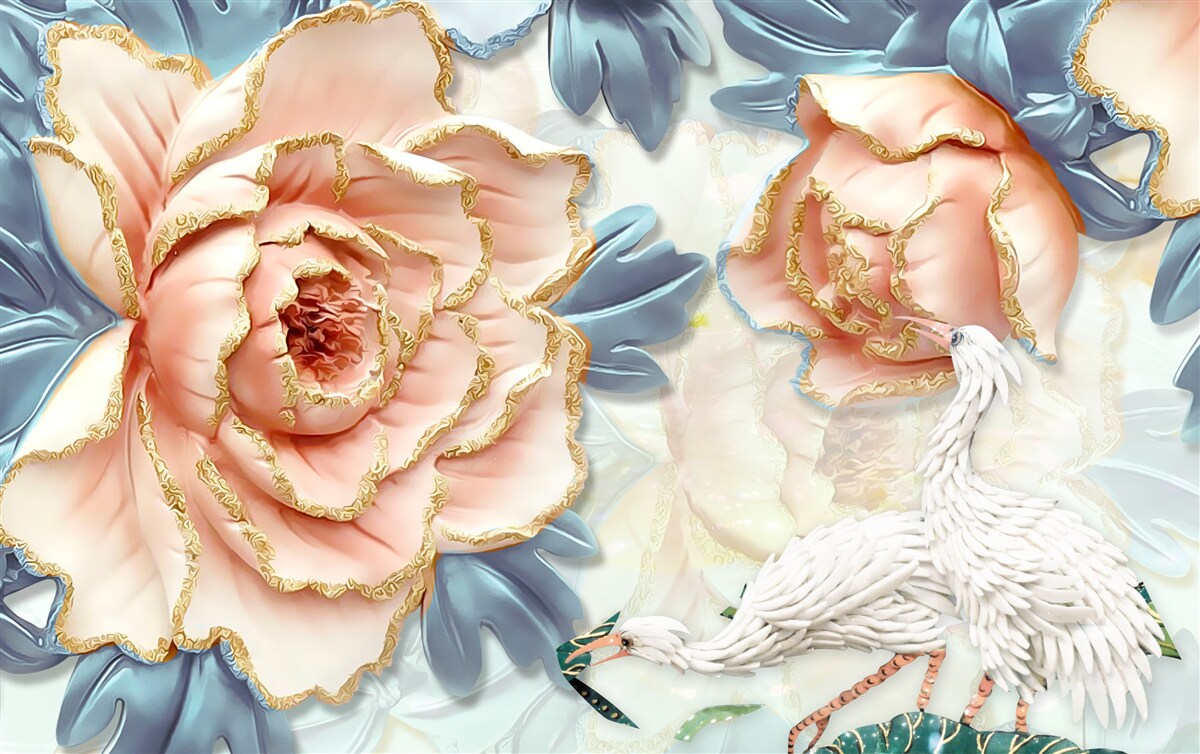 Fototapeta broskyňové ruže a biele labute