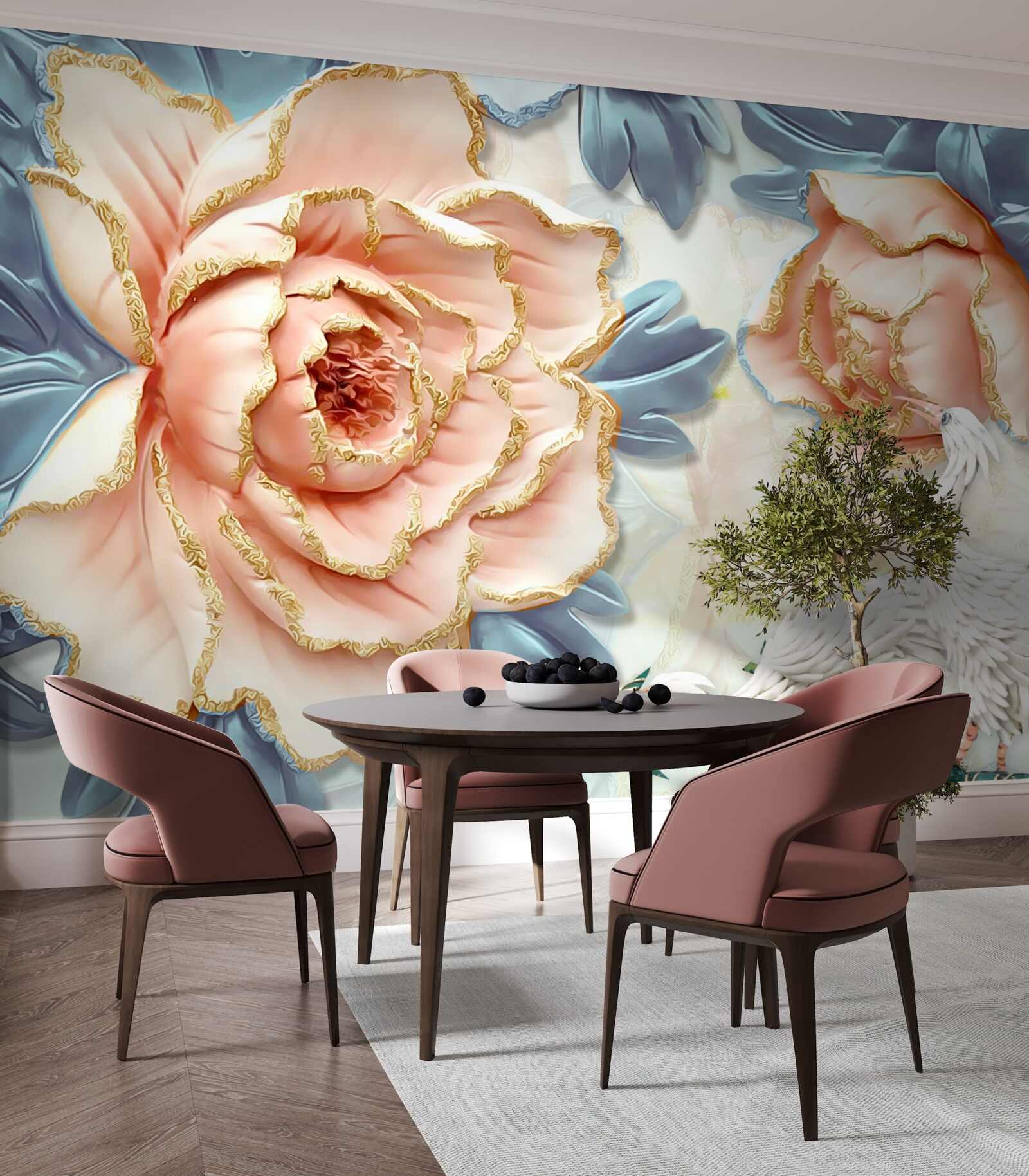 Fototapeta broskyňové ruže a biele labute